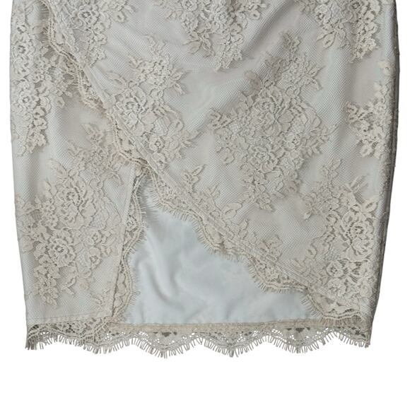 Saylor Size Small Lace Halter Mini Dress Beige Bridal Shower Feminine High Neck - Picture 10 of 13